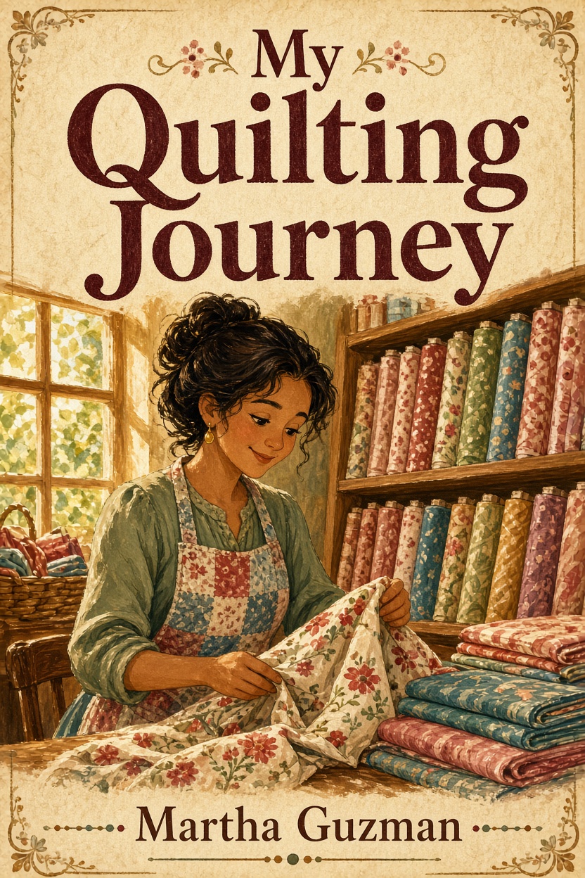 Illustrated book cover for My Quilting Journey by Martha Guzman.